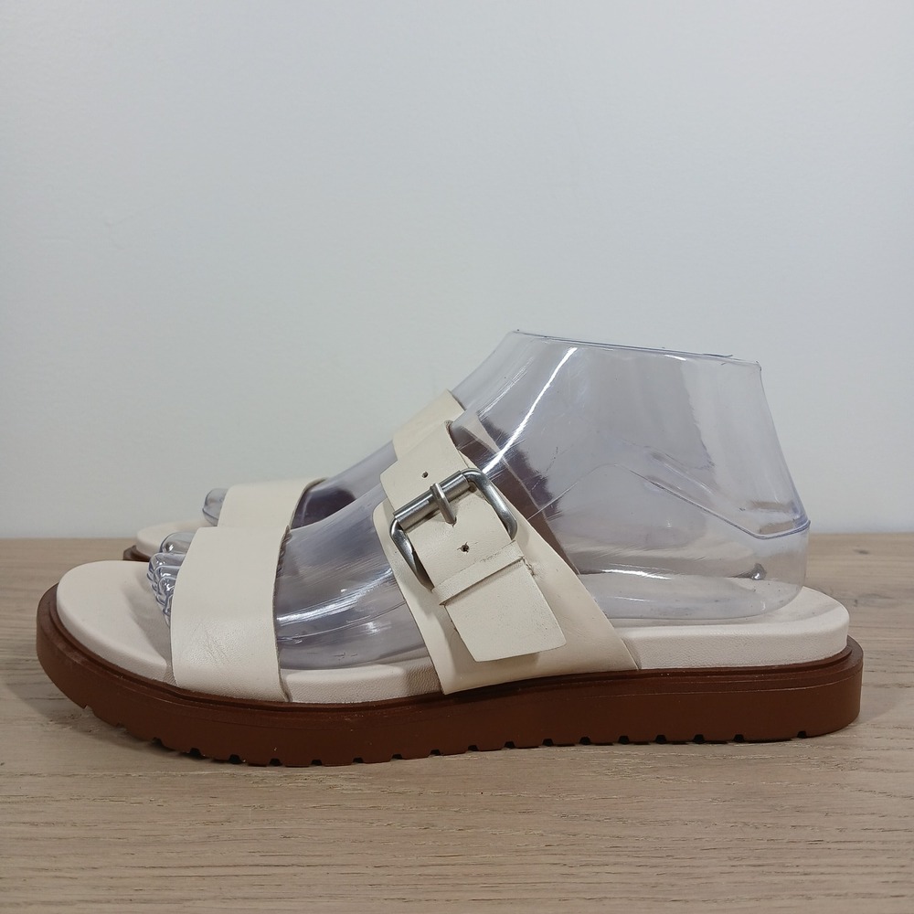 Madewell Sandals Women 9 Ivory Leather Double Strap Buckle Casual Summer